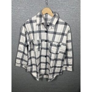 Mens Button Up Flannel Soft Black And White Size Medium